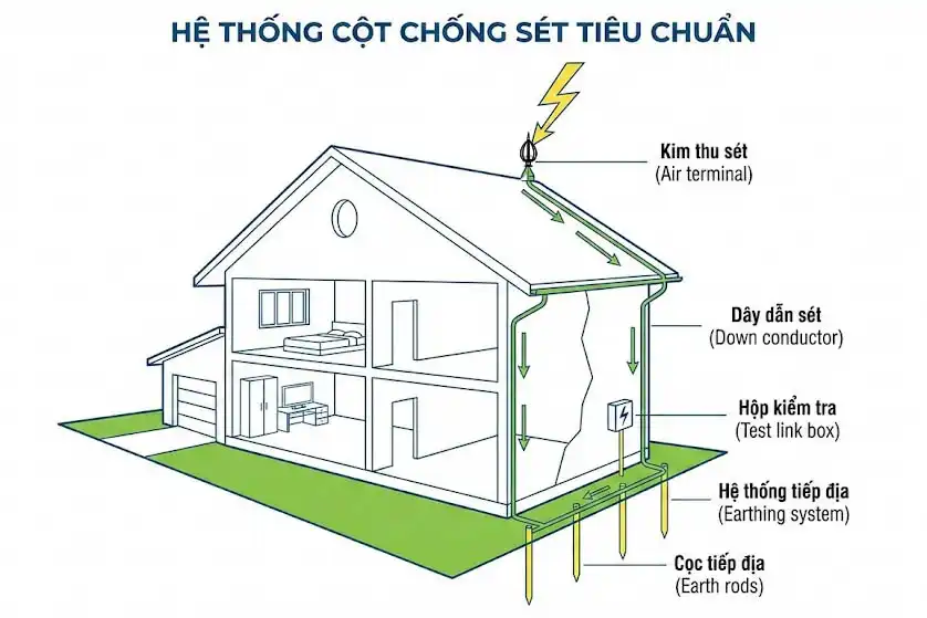 Cột chống sét là gì, Hệ Thống Thu Lôi